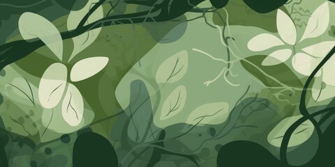 Abstract green tones botanical artistic pattern. Collage contemporary print. Fashionable template for design. Modern ethnic style, Generative AI