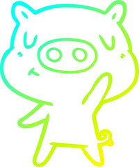 cold gradient line drawing of a cartoon content pig