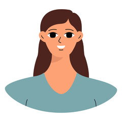 Positive emotions concept. Cartoon cute girlish face. Woman smile