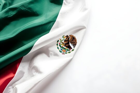 A Mexican flag on a white background with copyspace. Generative AI