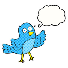 freehand drawn thought bubble cartoon bird