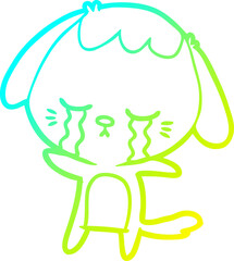 cold gradient line drawing of a cartoon crying dog
