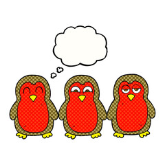 freehand drawn thought bubble cartoon christmas robins holding hands