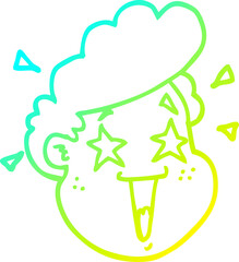 cold gradient line drawing of a cartoon happy face