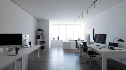 Fototapeta na wymiar office, black and white minimalist office, clean office - Generative AI