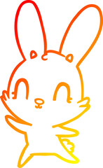 warm gradient line drawing of a cute cartoon rabbit dancing