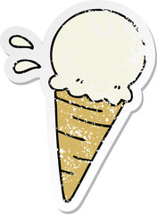 distressed sticker of a quirky hand drawn cartoon vanilla ice cream