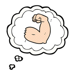 freehand drawn thought bubble cartoon strong arm flexing bicep