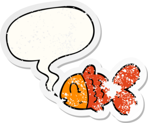 cartoon fish with speech bubble distressed distressed old sticker