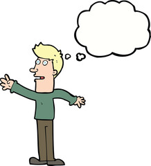 cartoon man reaching with thought bubble