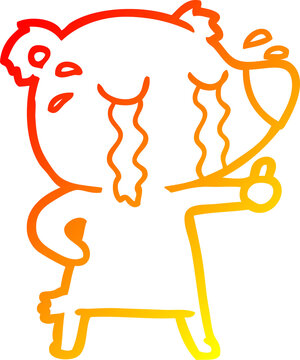 recommend clip art: warm gradient line drawing of a cartoon crying bear