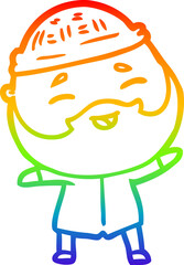 rainbow gradient line drawing of a cartoon happy bearded man