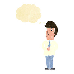 cartoon nervous man with thought bubble