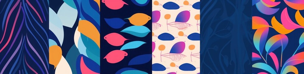 Modern colorful abstract patterns. Hand drawn trendy illustrations. Creative collage seamless patterns, Generative AI