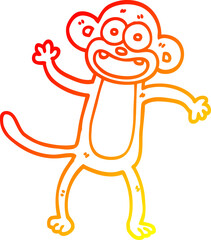 warm gradient line drawing of a cartoon waving monkey