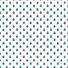 Seamless pattern with hand drawing leaves leaves with green substrate