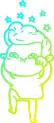 cold gradient line drawing of a cartoon excited man