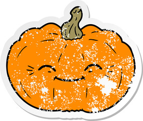 distressed sticker of a cartoon pumpkin