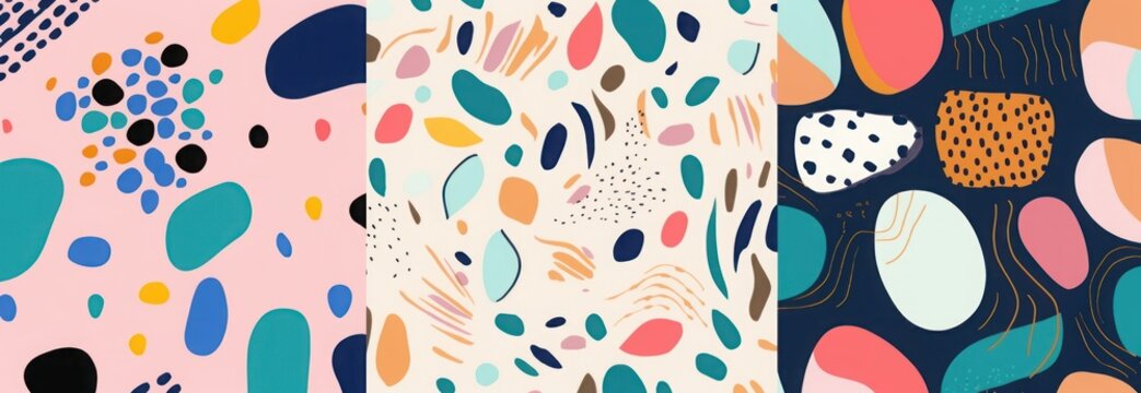 Hand drawn colorful trendy abstract pattern set. Doodle template for design. Modern cartoon style, Generative AI