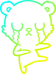 cold gradient line drawing of a crying polar bear cartoon