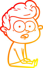 warm gradient line drawing of a cartoon staring man