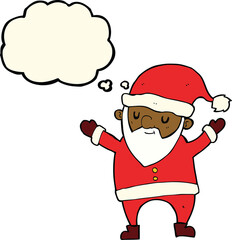 cartoon dancing santa with thought bubble
