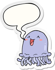 happy cartoon jellyfish with speech bubble sticker