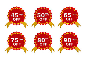 set tag shape sale discount promotion red color variation