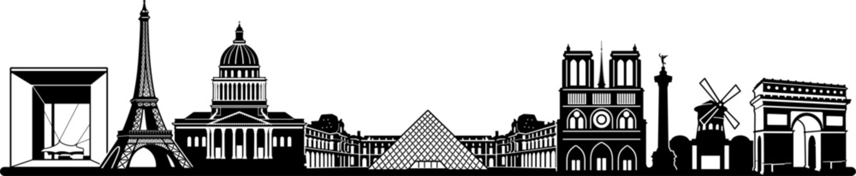 Detailed Paris skyline vector, perfect for vinyl cutting. Includes major Parisian landmarks in one impressive image. Vinly ready design. Wall decal. Wall Sticker.