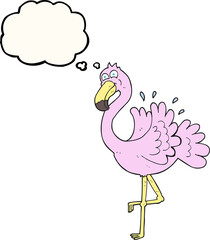freehand drawn thought bubble cartoon flamingo