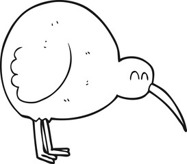 freehand drawn black and white cartoon kiwi bird
