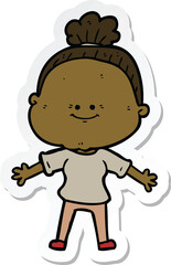 sticker of a cartoon happy old woman
