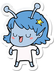 sticker of a happy alien girl cartoon