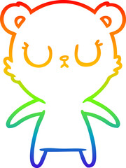 rainbow gradient line drawing of a peaceful cartoon bear cub