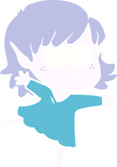 flat color style cartoon elf girl staring