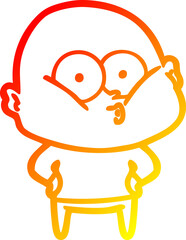 warm gradient line drawing of a cartoon bald man staring