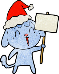 cute hand drawn textured cartoon of a dog wearing santa hat