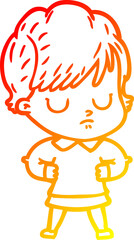 warm gradient line drawing of a cartoon woman