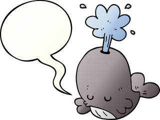 cartoon spouting whale with speech bubble in smooth gradient style