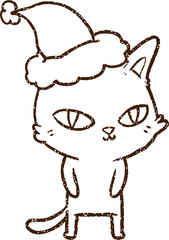 Christmas Cat Charcoal Drawing