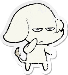 distressed sticker of a annoyed cartoon elephant
