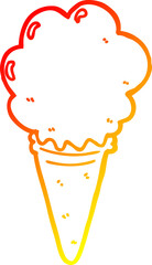 warm gradient line drawing of a cartoon ice cream