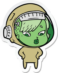 sticker of a cartoon astronaut woman