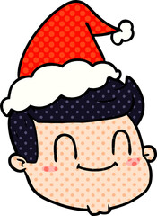 hand drawn comic book style illustration of a male face wearing santa hat
