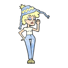 cartoon woman wearing winter hat