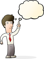 cartoon friendly man with idea with thought bubble