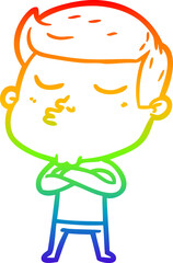 rainbow gradient line drawing of a cartoon model guy pouting