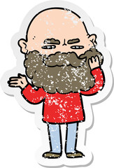 distressed sticker of a cartoon man with beard frowning