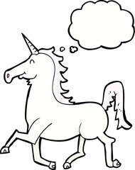 cartoon unicorn with thought bubble