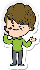 sticker of a cartoon frustrated woman